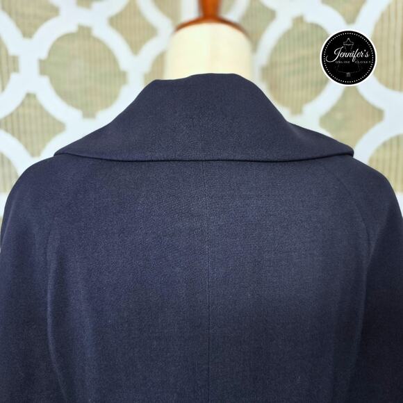 Jones NY Navy Blue Two Button 3/4 Raglan Cuffed Sleeve Long Jacket Size 14 - Picture 8 of 12